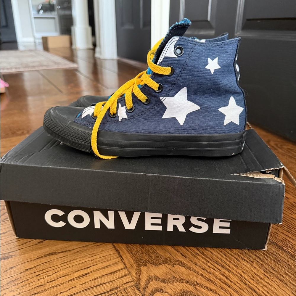 Coraline Converse Navy Star High-Tops with Yellow Laces